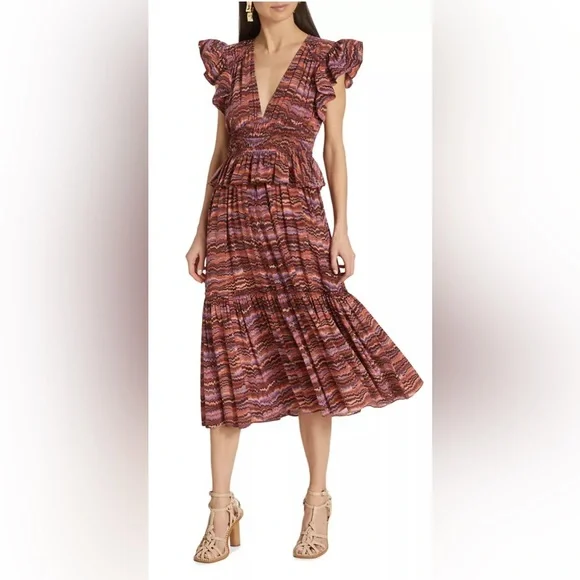 Ulla Johnson Bendetta Silk Midi-Dress NWT Size 4 color purple sapphire - Picture 5 of 5